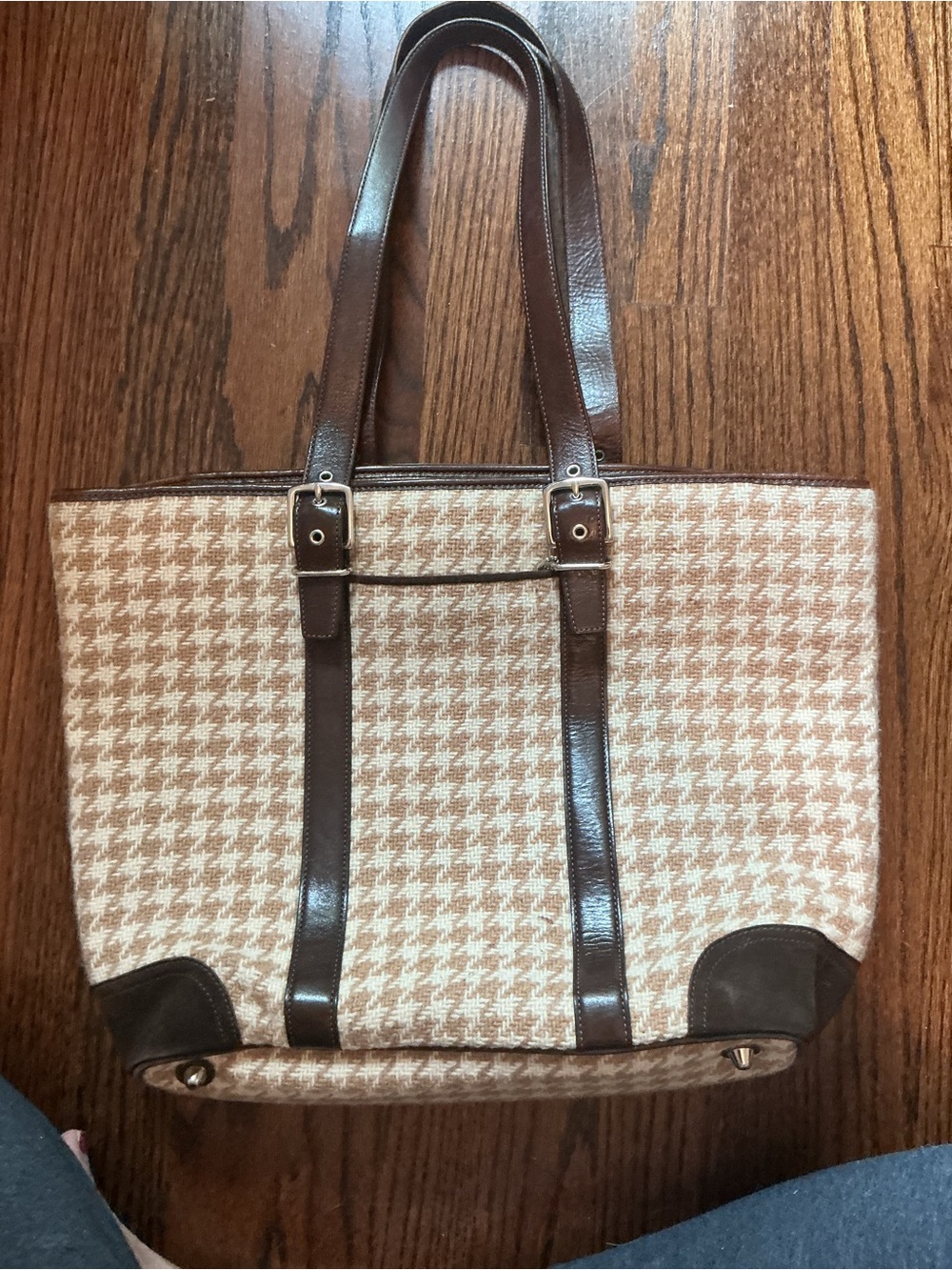 Coach Beige and Brown Houndstooth Tote